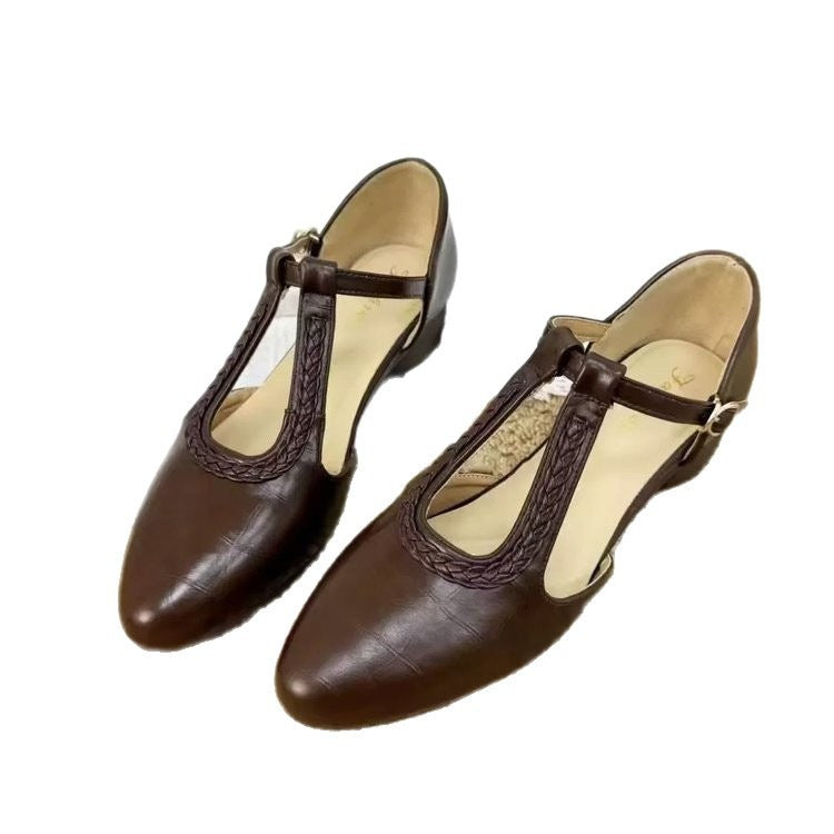 French Retro Leather Bread-Toe Sandals