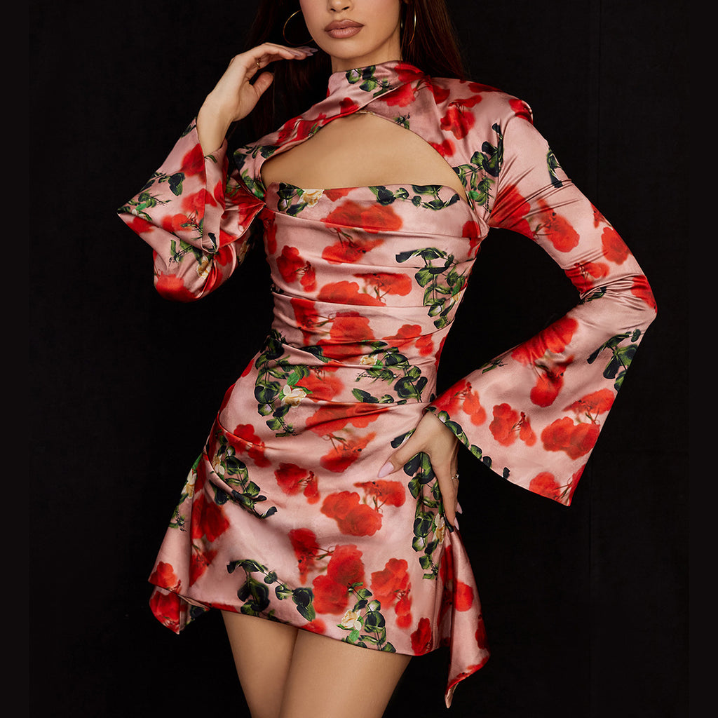 Hollow-out sexy floral dress