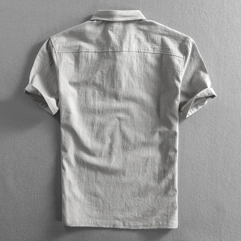 Linen Shirt Slim-fit Pullover Short-sleeved Shirt