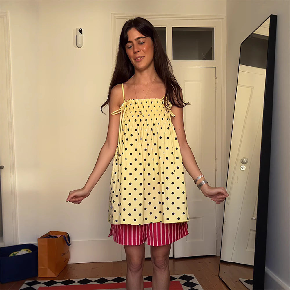 Black Polka Dot Adjustable Camisole Dress
