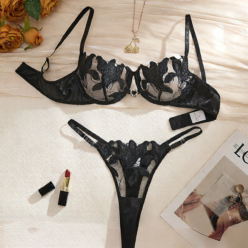 Large Size Intimates Transparent Flower Embroider Sexy