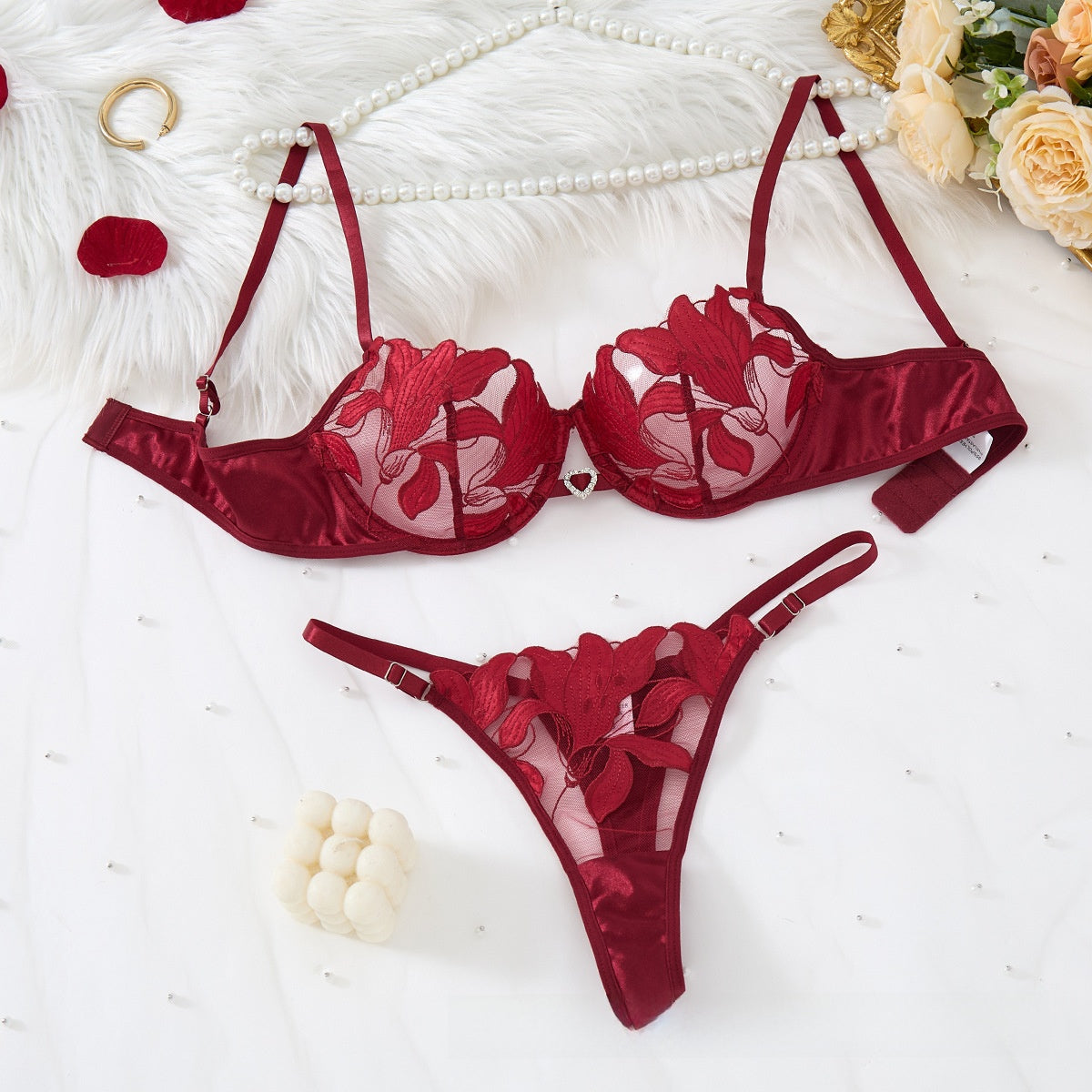 Large Size Intimates Transparent Flower Embroider Sexy