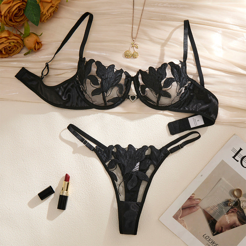 Large Size Intimates Transparent Flower Embroider Sexy